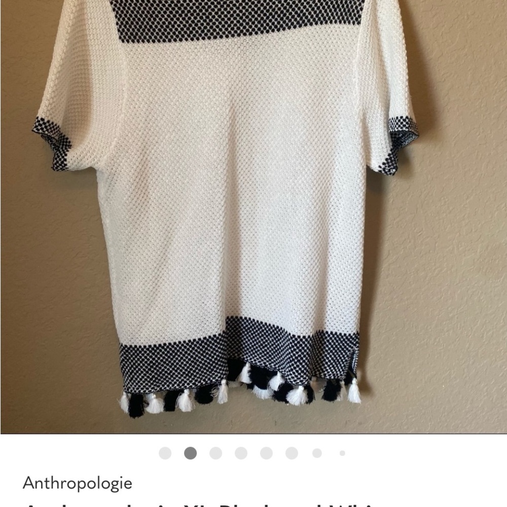 Anthropologie XL Black and White Tasseled Top NWT - Picture 3 of 4